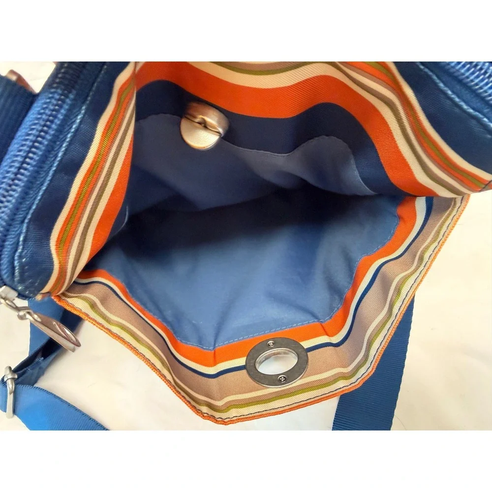 Baggallini Striped Nylon Crossbody Bag Orange Blue Multi Pocket Travel Purse